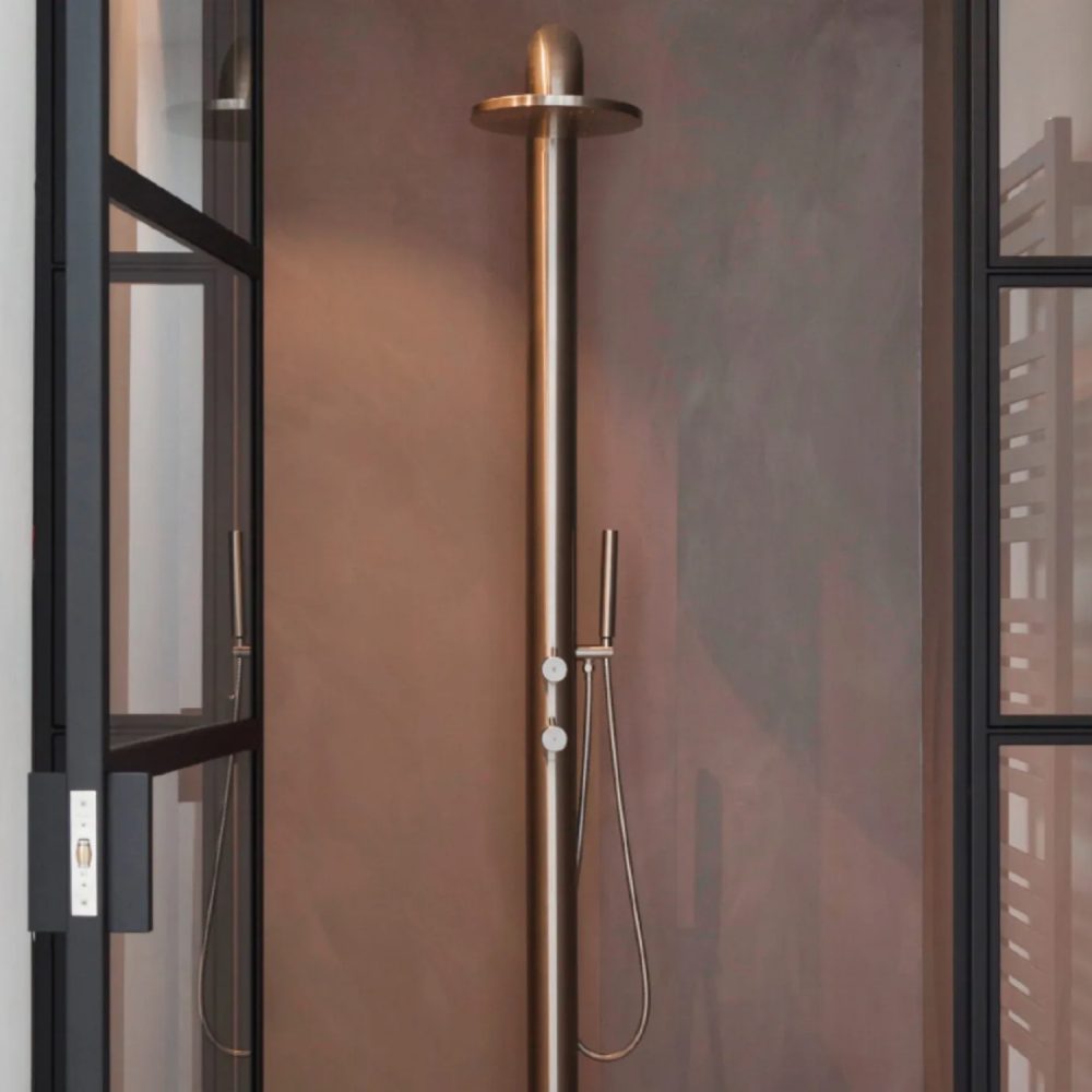 JEE-O Fatline Shower 02TH Freestanding Indoor & Outdoor Thermostatic Shower Column – Brushed Stainless Steel