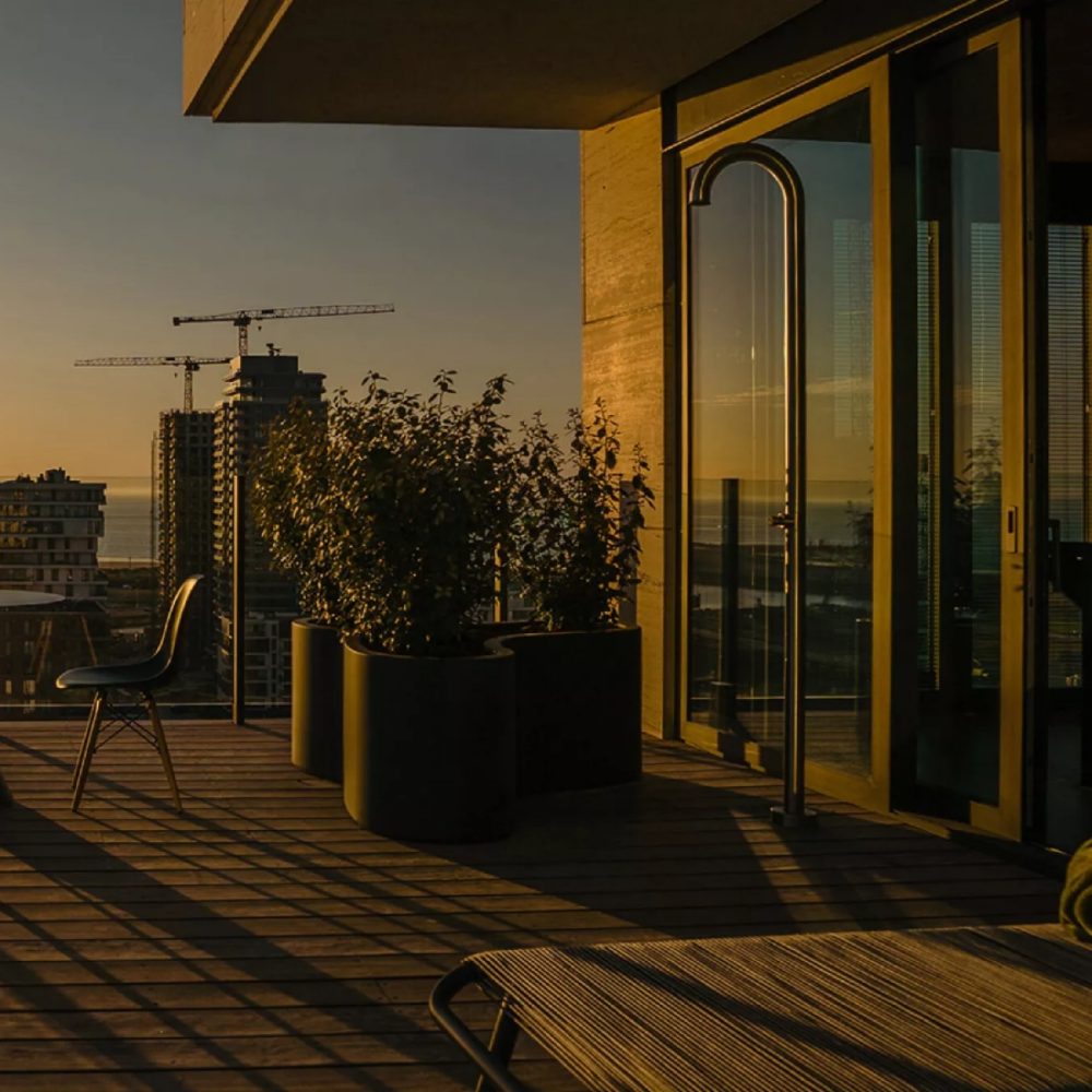 JEE-O Original Shower Push Freestanding Indoor & Outdoor Shower Column – Brushed Stainless Steel