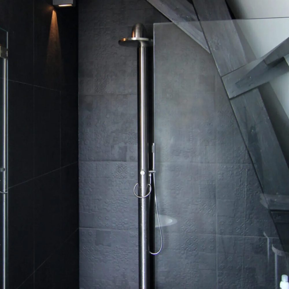 JEE-O Fatline Shower 02 Freestanding Indoor & Outdoor Shower Column with Hand Shower – Brushed Stainless Steel