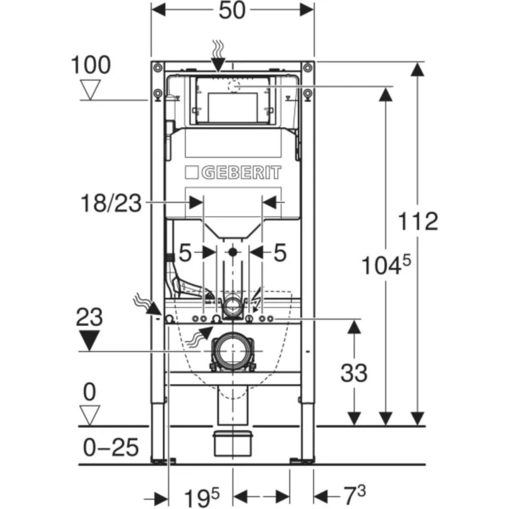 Geberit Duofix Element for Wall-Hung WC, 112 cm, with Sigma Concealed Cistern 12 cm