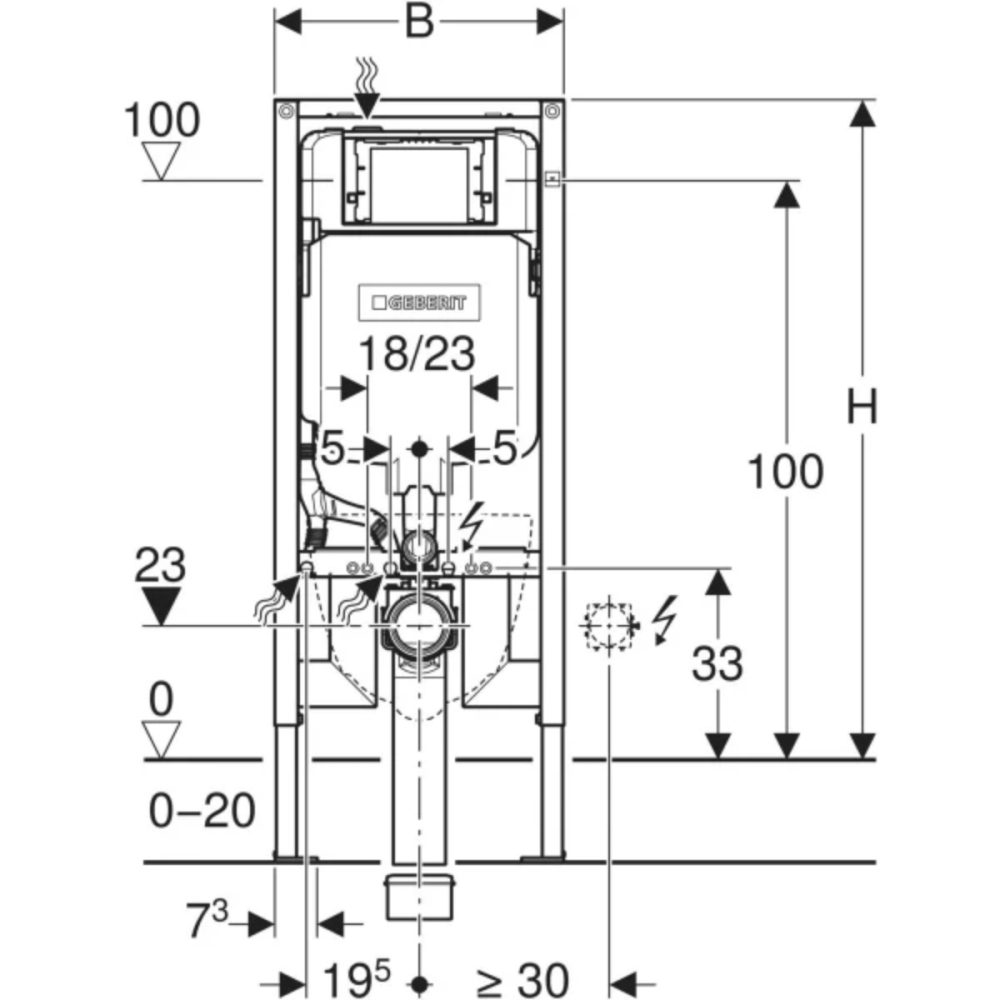 Geberit Duofix Element for Wall-Hung WC, 114 cm, with Sigma Concealed Cistern 8 cm
