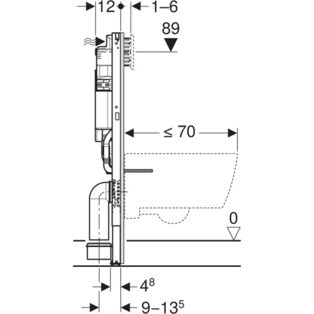 Geberit Duofix Element for Wall-Hung WC, 98 cm, with Sigma Concealed Cistern 12 cm