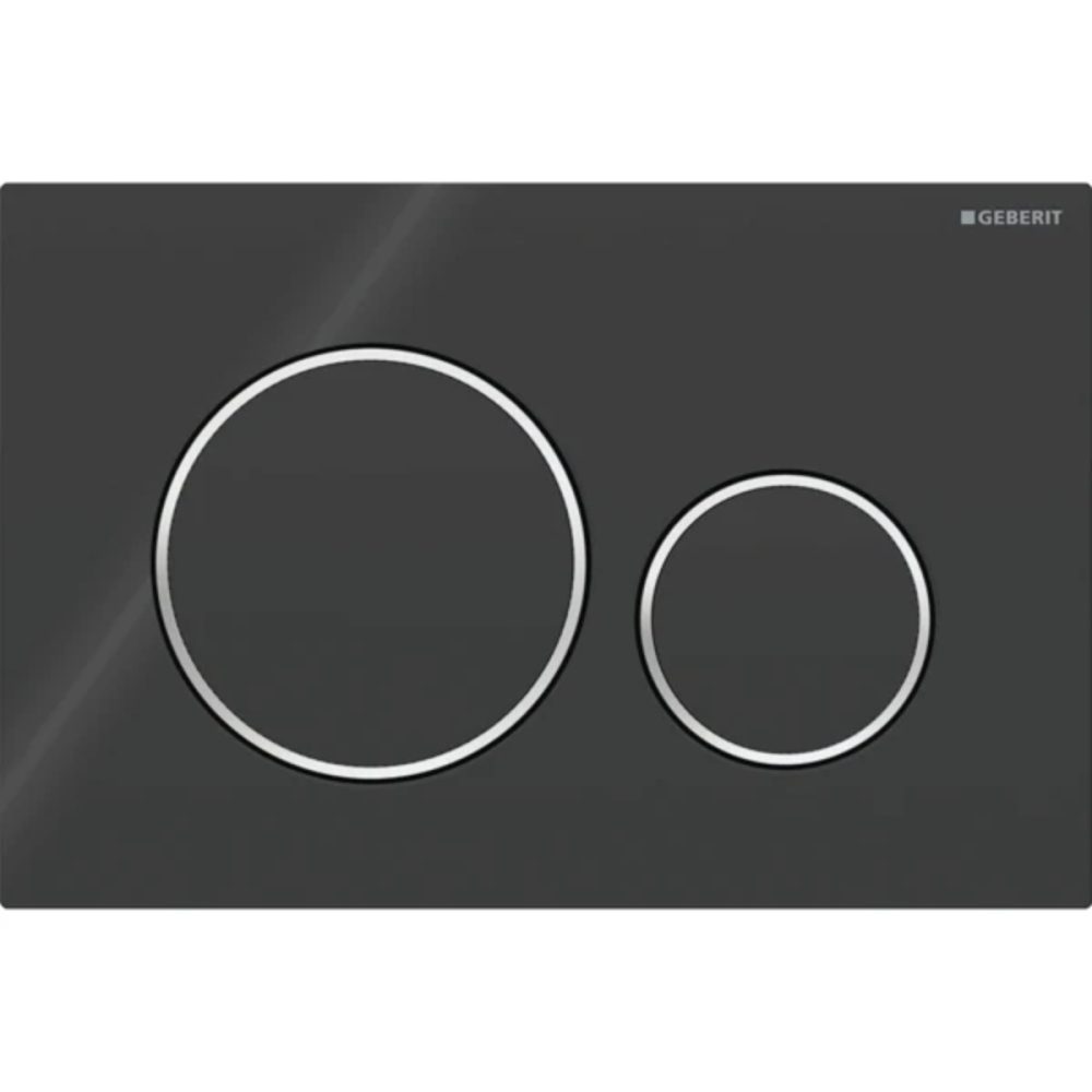 Geberit Sigma20 Dual Flush Plate, Black Glossy with Chrome Glossy Design Rings