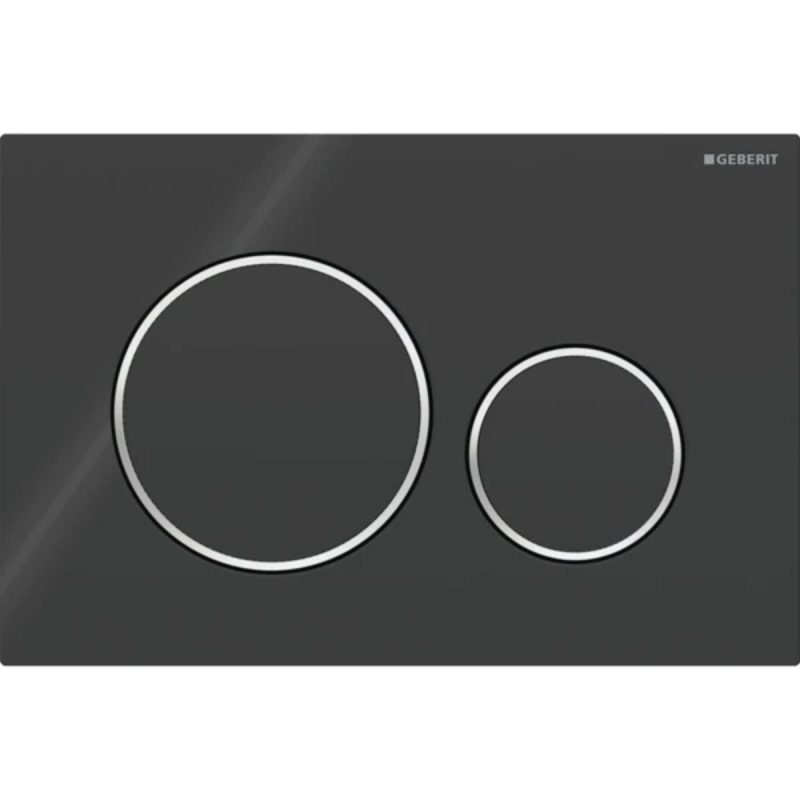 Geberit Sigma20 Dual Flush Plate, Black Glossy with Chrome Glossy Design Rings
