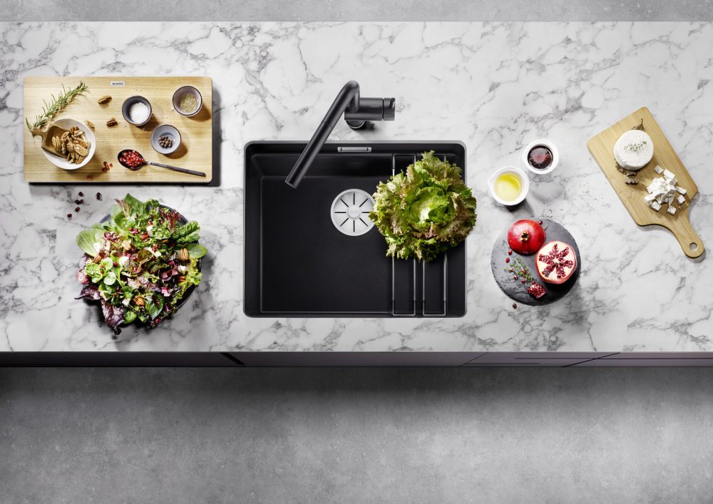 BLANCO ETAGON 500-U, SILGRANIT, anthracite, without pop-up waste, with accessories, universal handing, 600 mm min. cabinet size