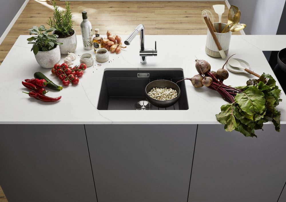 BLANCO ETAGON 500-U, SILGRANIT, anthracite, without pop-up waste, with accessories, universal handing, 600 mm min. cabinet size