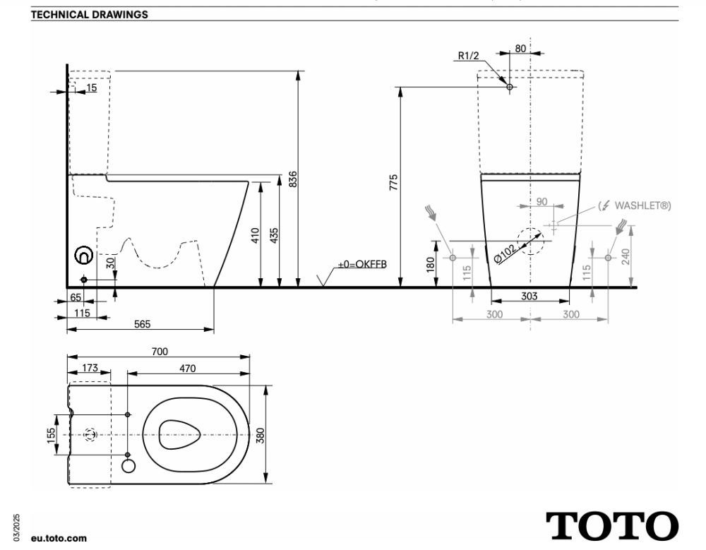 TOTO Washlet® RG Rimless Close Coupled Smart Toilet